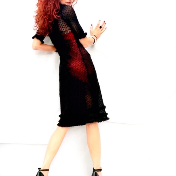 Vintage Betsy Johnson Y2K Black Mesh/Lace Dress - Picture 4 of 9